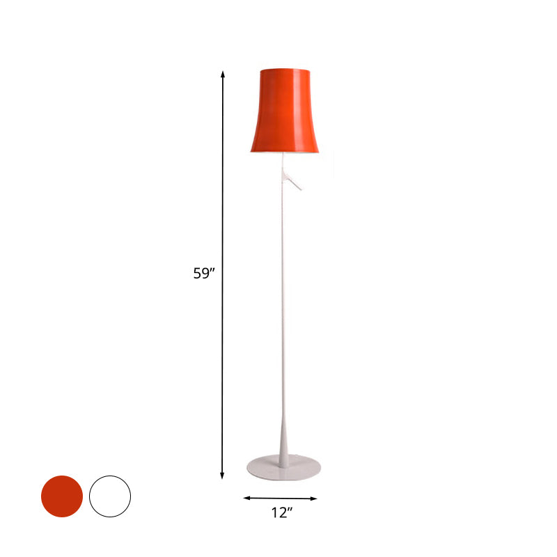 Metallic Bell Shape Floor Lamp Contemporary Single Head White/Orange Standing Light for Study Room