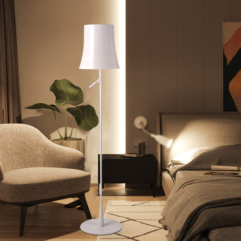 Metallic Bell Shape Floor Lamp Contemporary Single Head White/Orange Standing Light for Study Room