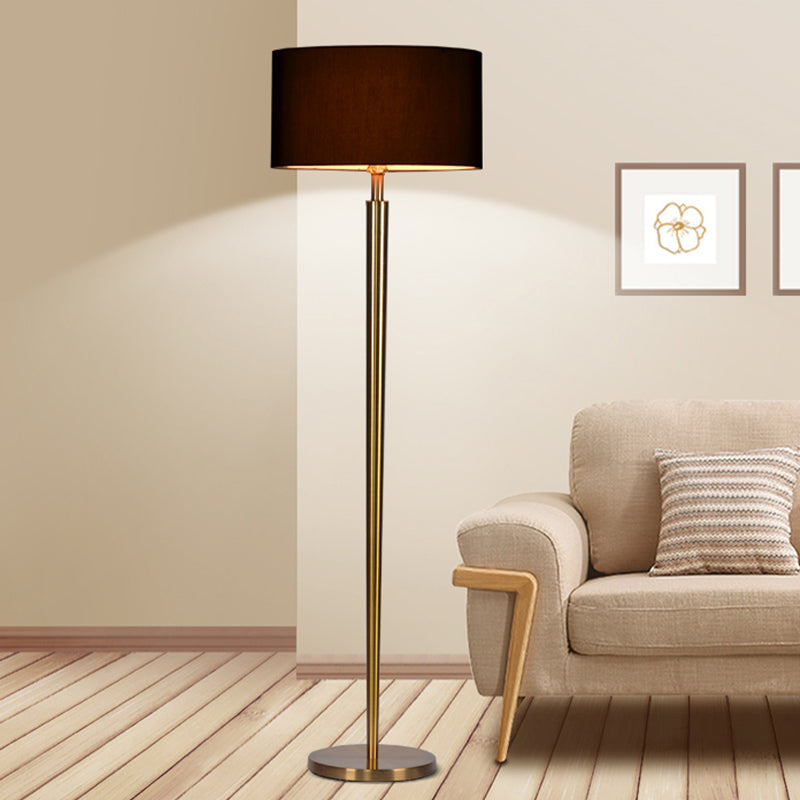 Black Drum Shade Reading Floor Lamp Nordic 1 Bulb Fabric Floor Standing Light for Drawing Room