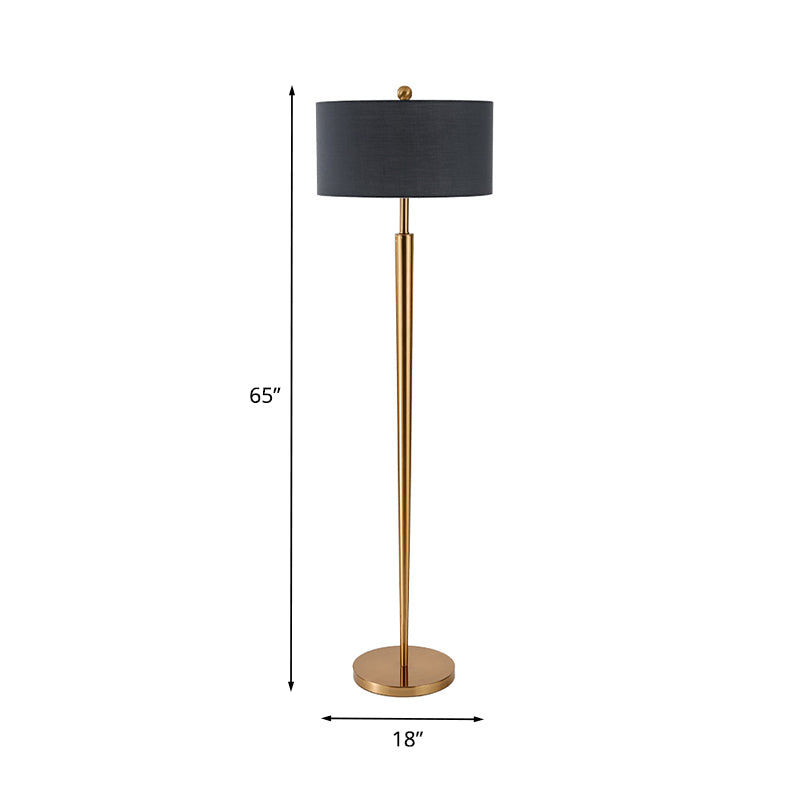 Black Drum Shade Reading Floor Lamp Nordic 1 Bulb Fabric Floor Standing Light for Drawing Room