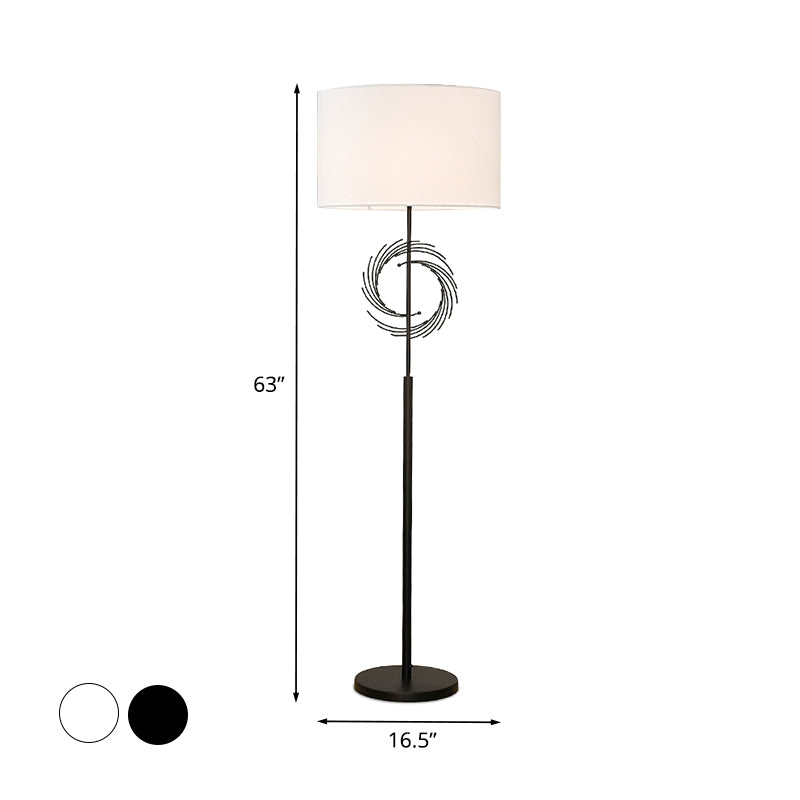 Blanc / Black Circle Floor Light Simplicité 1 Bulbe Metal Standing Lampe avec tissu tambour Shade