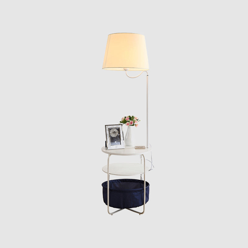 Modern Urn-Like Standing Lamp Metal 1 Bulb White Floor Reading Light with Round/Square Table for Bedside