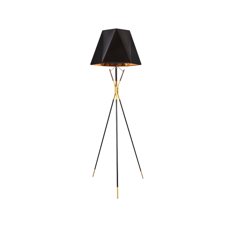 Black Geometric Tripod Floor Reading Lamp Nordic 1 Bulb Metal Standing Light for Study Room