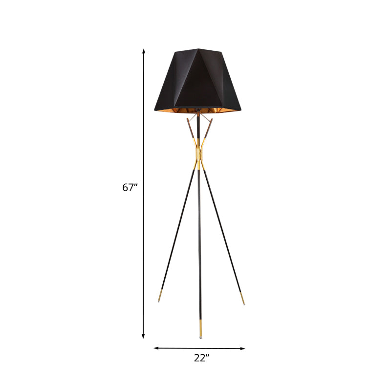 Black Geometric Tripod Floor Reading Lamp Nordic 1 Bulb Metal Standing Light for Study Room