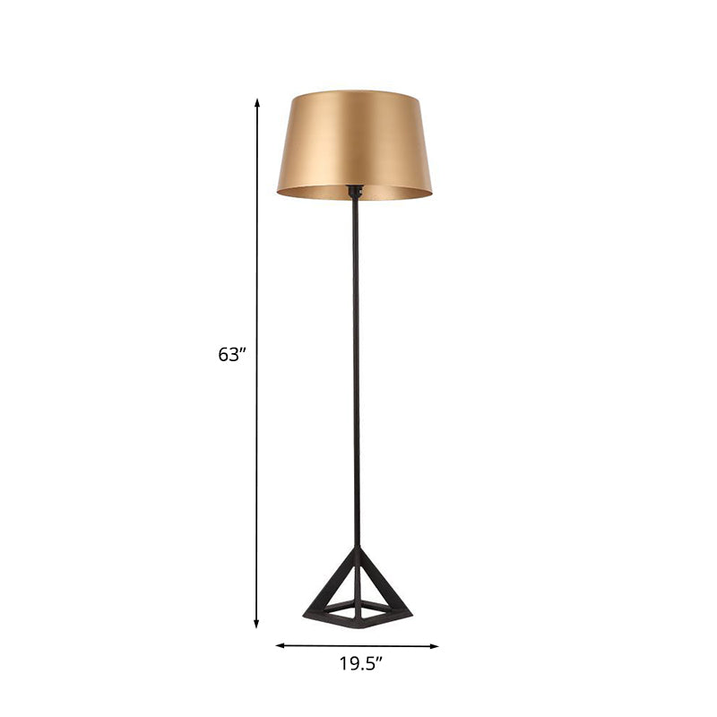 Drum-Shaped Tripod Standing Lamp Nordic Metal 1 Head Gold Floor Reading Light for Living Room