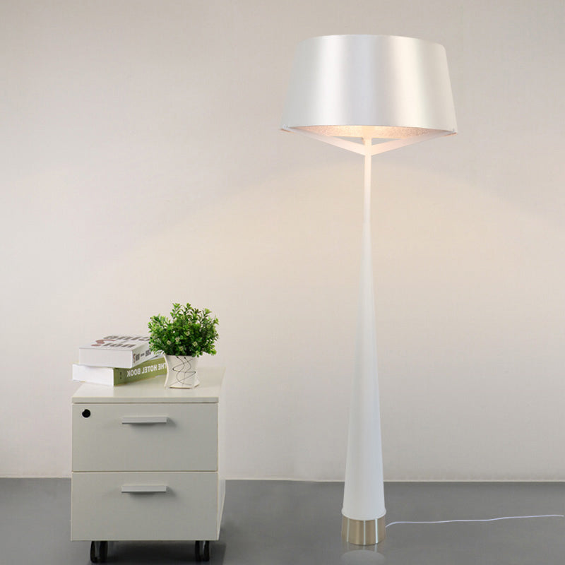 Minimalistische Trommelform stehende Lampe Metallic ein Kopf Schlafzimmer Lesenbodenlicht in Weiß/Schwarz