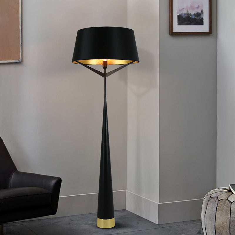 Minimalistische Trommelform stehende Lampe Metallic ein Kopf Schlafzimmer Lesenbodenlicht in Weiß/Schwarz