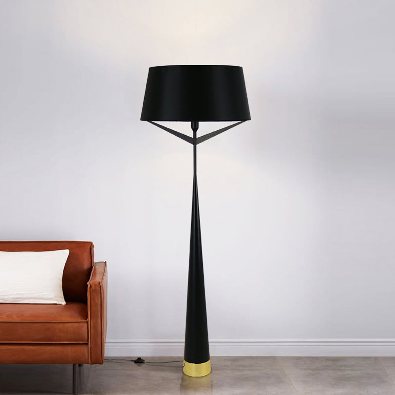 Minimalistische Trommelform stehende Lampe Metallic ein Kopf Schlafzimmer Lesenbodenlicht in Weiß/Schwarz