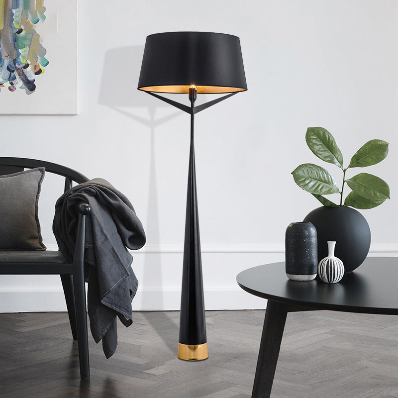 Minimalistische Trommelform stehende Lampe Metallic ein Kopf Schlafzimmer Lesenbodenlicht in Weiß/Schwarz