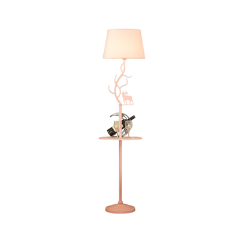 Metallic Cone Deer Decoration Floor Light with Shelf Macaron 1 Bulb Pink Standing Lamp