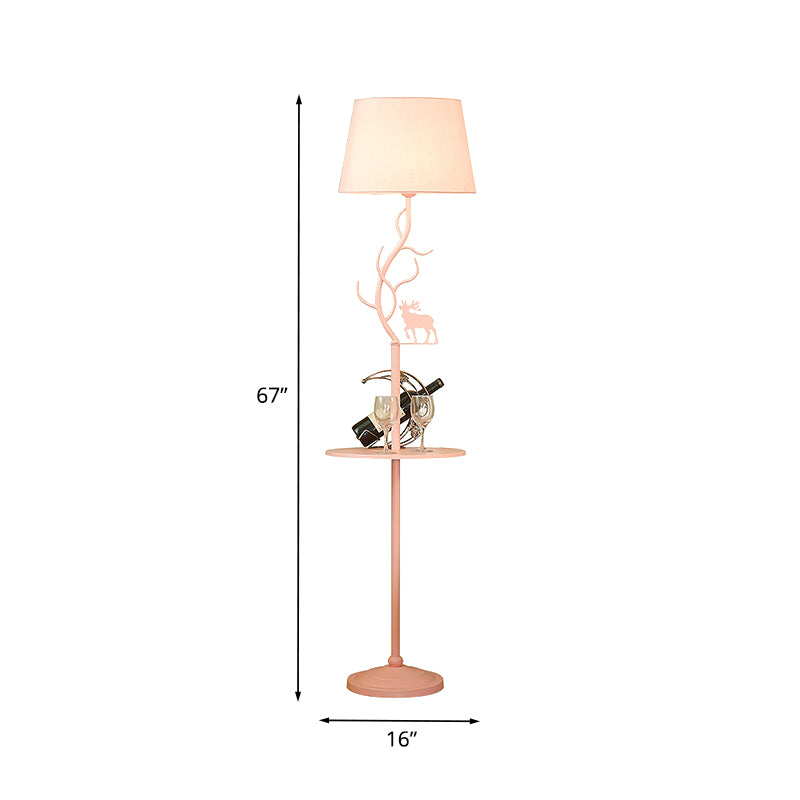 Metallic Cone Deer Decoration Floor Light with Shelf Macaron 1 Bulb Pink Standing Lamp