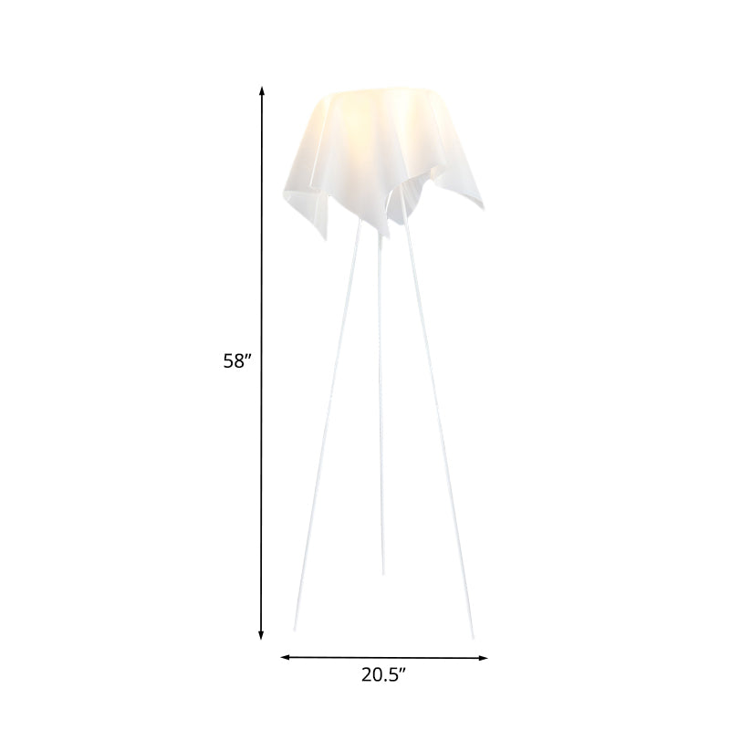 White Handkerchief Shape Floor Light Simplicity 1 Head Acrylic Tri-Leg Standing Lamp for Bedside