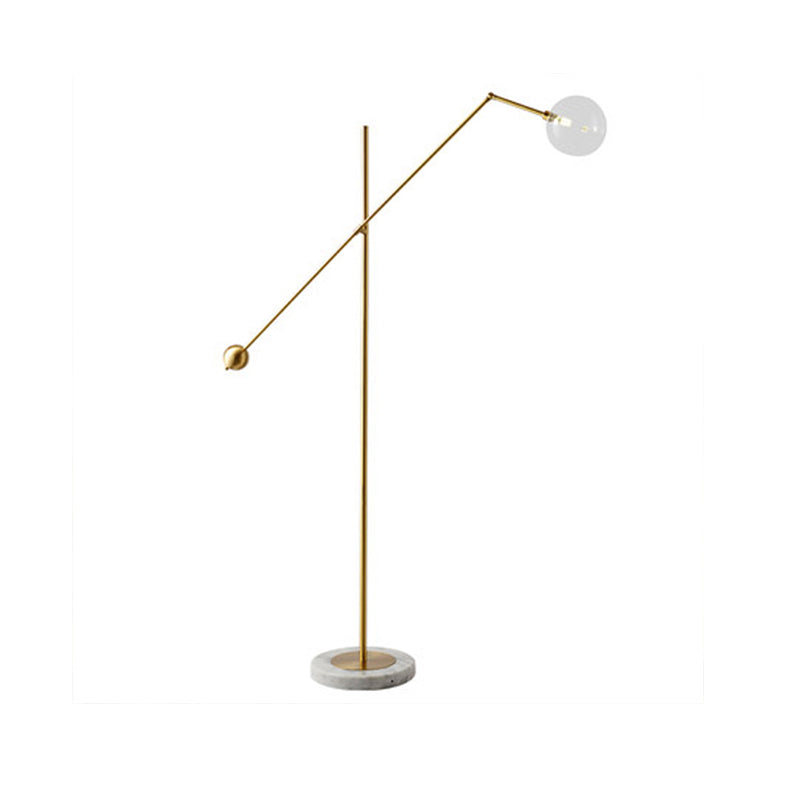 Modernist Orb-Like Task Floor Lamp Metal Single Bulb Office Standing Light with Balance Arm in Gold