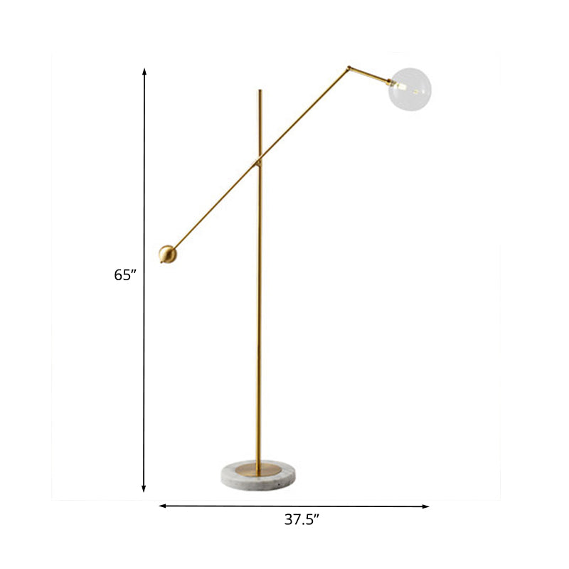 Modernist Orb-Like Task Floor Lamp Metal Single Bulb Office Standing Light with Balance Arm in Gold