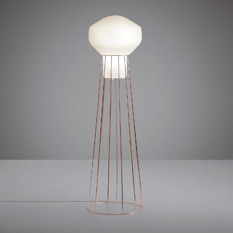 Zwart/rosé goud geometrisch vloerlicht met kooi kooi eenvoudige 1 lamp metaal opstaan ​​lamp voor woonkamer