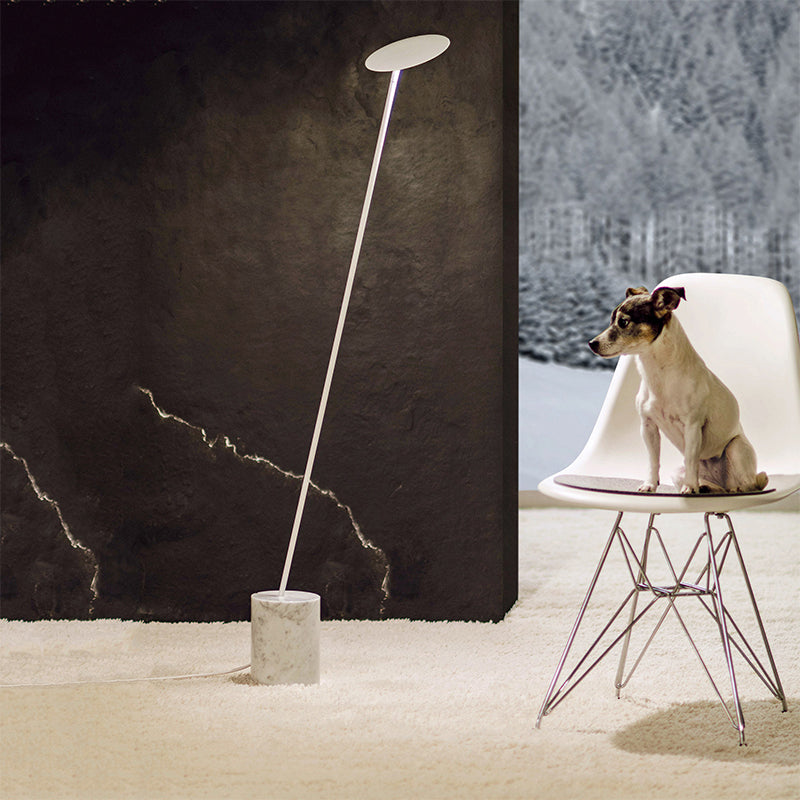 Circle Floor Reading Lamp Contemporary Metallic White/Black LED Stand Up Light with Column Base