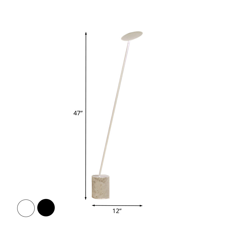 Circle Floor Reading Lamp Contemporary Metallic White/Black LED Stand Up Light with Column Base