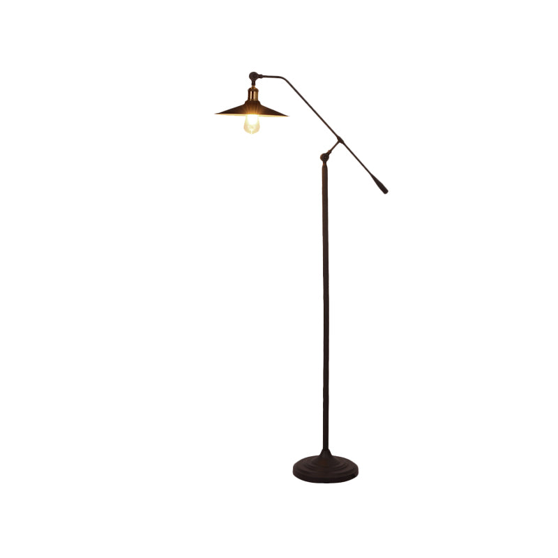 Metallic Cone Floor Light with Swing Arm Nordic Single Bulb Black Finish Stand Up Lamp