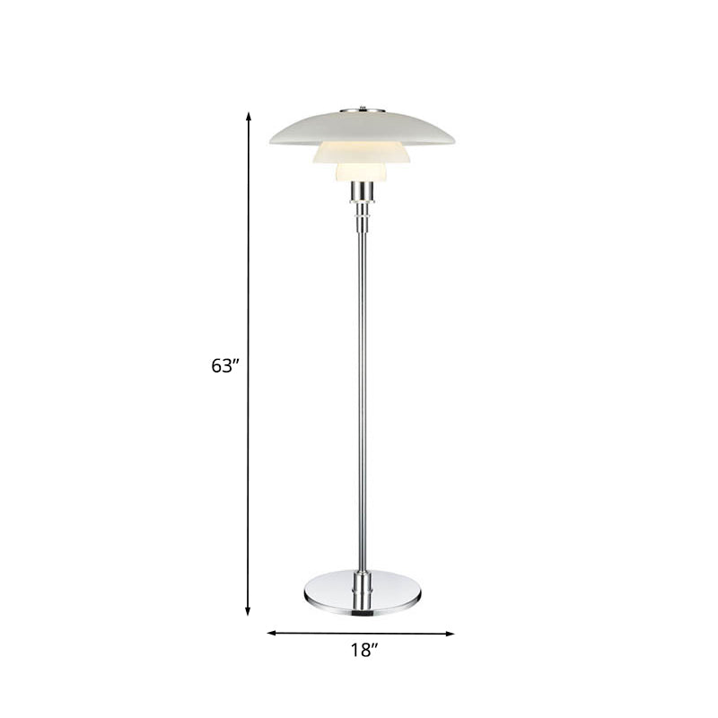 Plate-Like 2 Tiers Standing Light Contemporary Metallic 1 Head Living Room Floor Lamp in White