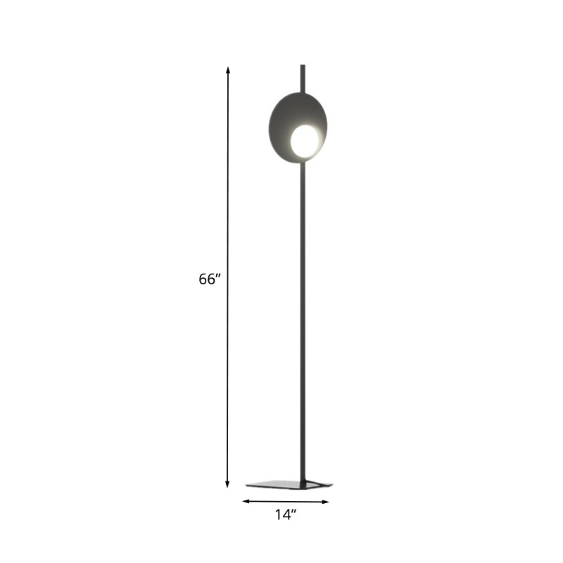 Metal Round Floor Lamp with Rectangle Base Minimalist LED Black Standing Light for Bedroom