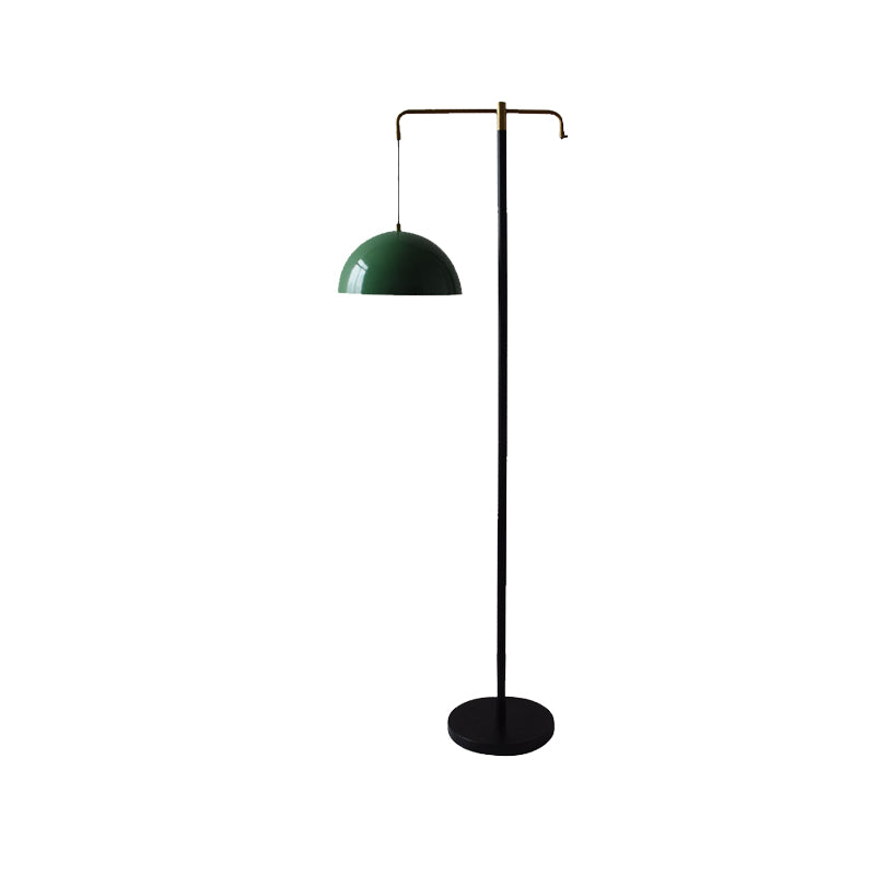 Green/Brass Dome Stand Up Lamp Simplicity 1 Bulb Metallic Floor Reading Light for Study Room