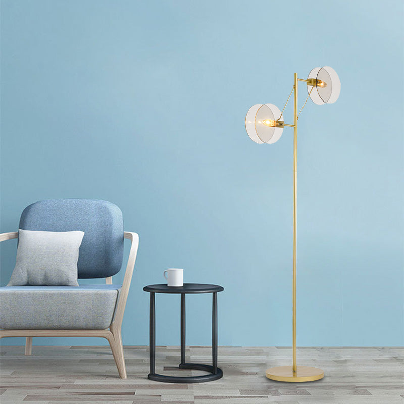 Circle Floor Reading Lamp Modernist Clear Glass LED Gold Stand Up Light for Living Room