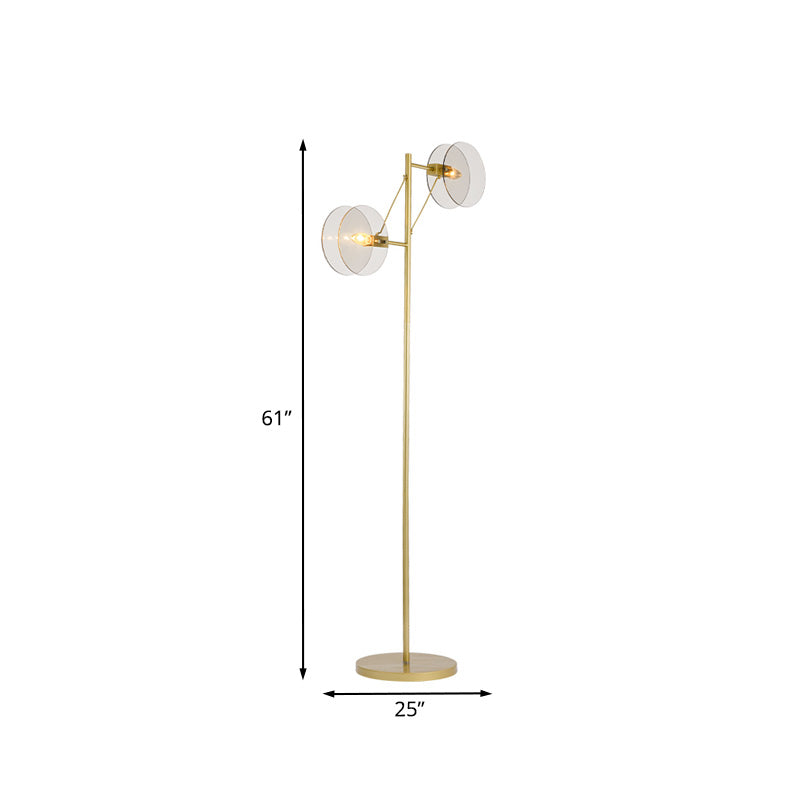 Cercle Floor Reading lampe moderniste en verre transparent LED Gold Stand Up Light pour le salon