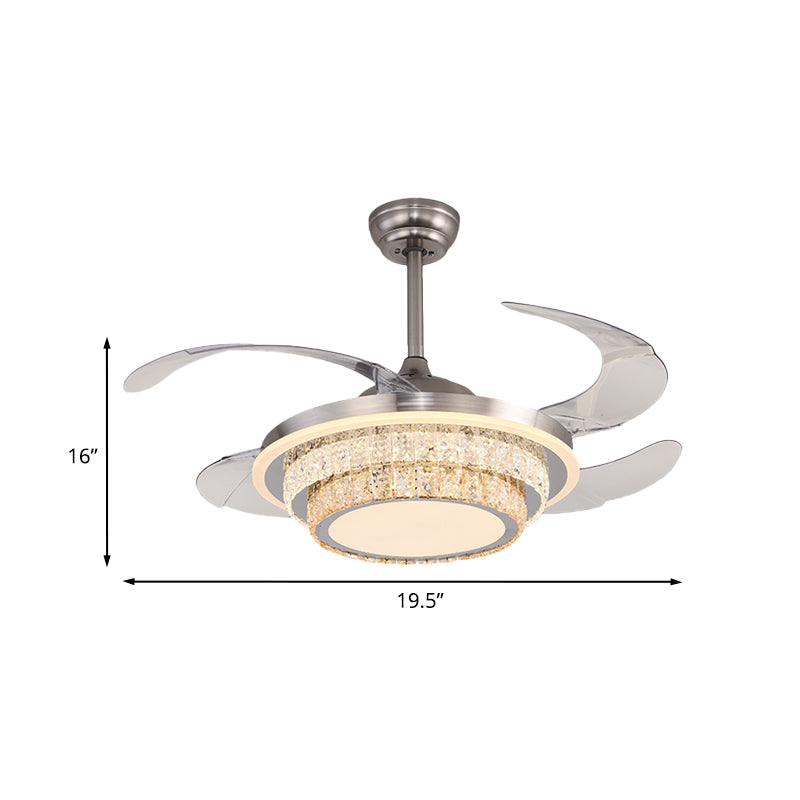 Zilver LED 4-blade semi-spoellicht Minimalistisch kristal taps toelopende kegel hanger ventilatorverlichting, 19,5 "W