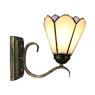 Cone Bookstore Wall Sconce Art Glass 1 Head Tiffany Simple Style Sconce Light in White Finish