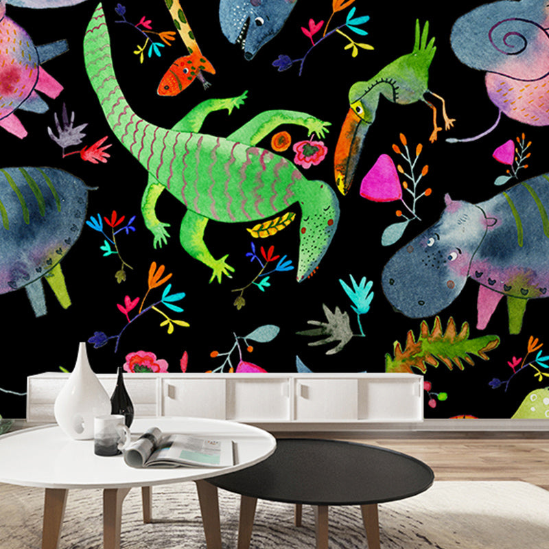 Original Multicolored Amphibian Mural for Commercial Use, Non-Woven Material