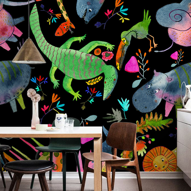 Original Multicolored Amphibian Mural for Commercial Use, Non-Woven Material