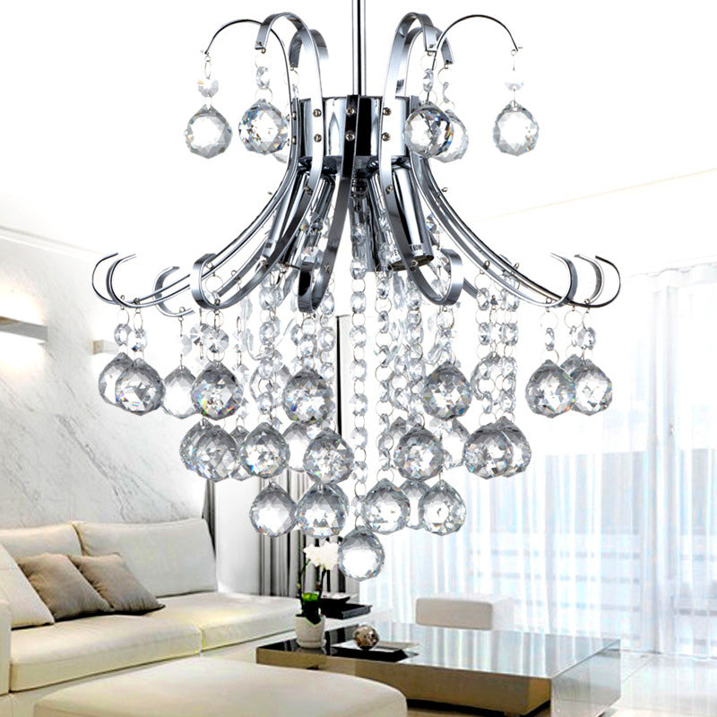 Curvy Arm Chandelier Light Modern Crystal 3 Lights Chrome Ceiling Light for Dining Room