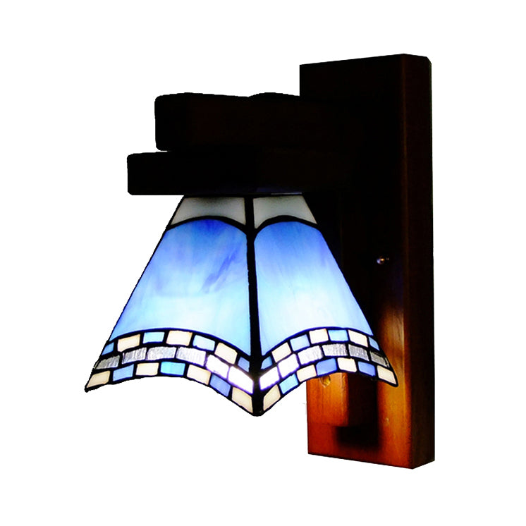 Blue Craftsman Swallow Tail Wall Sconce Mediterranean Style 1 Light Glass Sconce Light for Kitchen