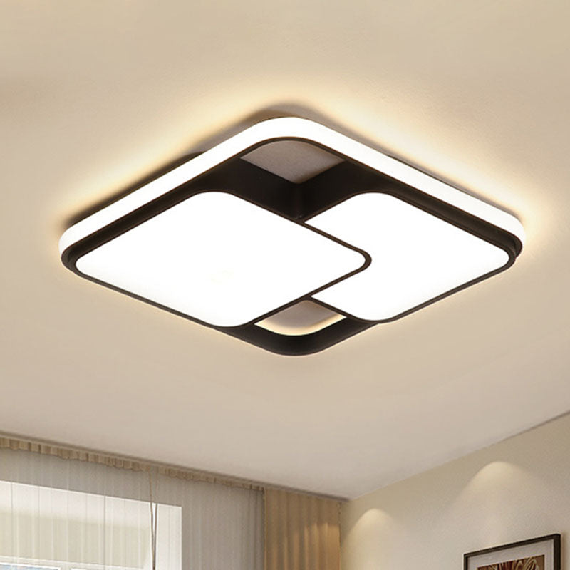 Black and White Rectangular/Square Flush Mount Light Contemporary Metal Integrated LED 18"/35.5"/43" Wide Living Room Ceiling Light in Warm/White