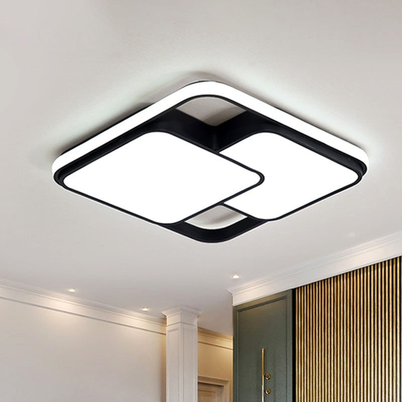 Lampada da incasso rettangolare/quadrata in bianco e nero. LED integrato moderno in metallo da 18"/35,5"/43" ampia plafoniera per soggiorno in bianco caldo/bianco