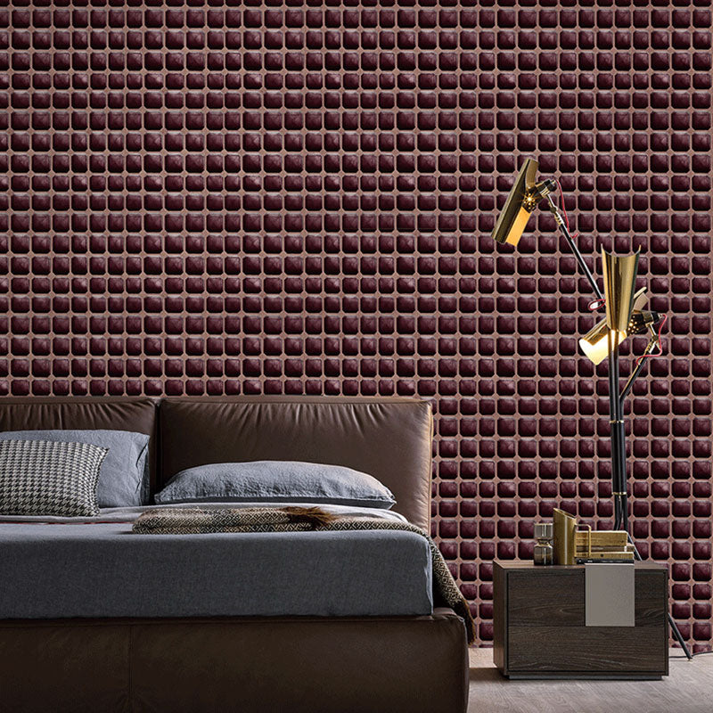 Simple Wallpaper Roll in Dark Color 3D Effect Grid Wall Covering, 33-foot x 20.5-inch