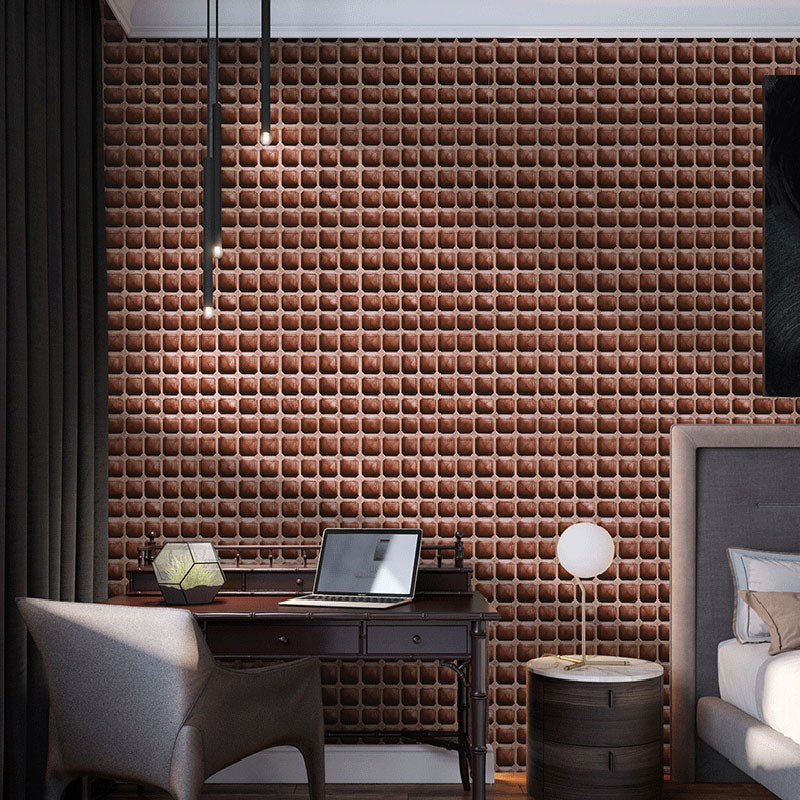 Simple Wallpaper Roll in Dark Color 3D Effect Grid Wall Covering, 33-foot x 20.5-inch