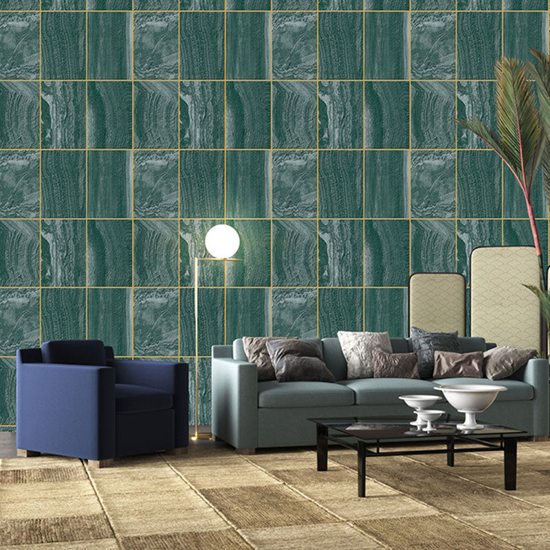 Contemporary Wallpaper Roll for Dining Room Decor with Marble Effect and Rectangle Design in Green