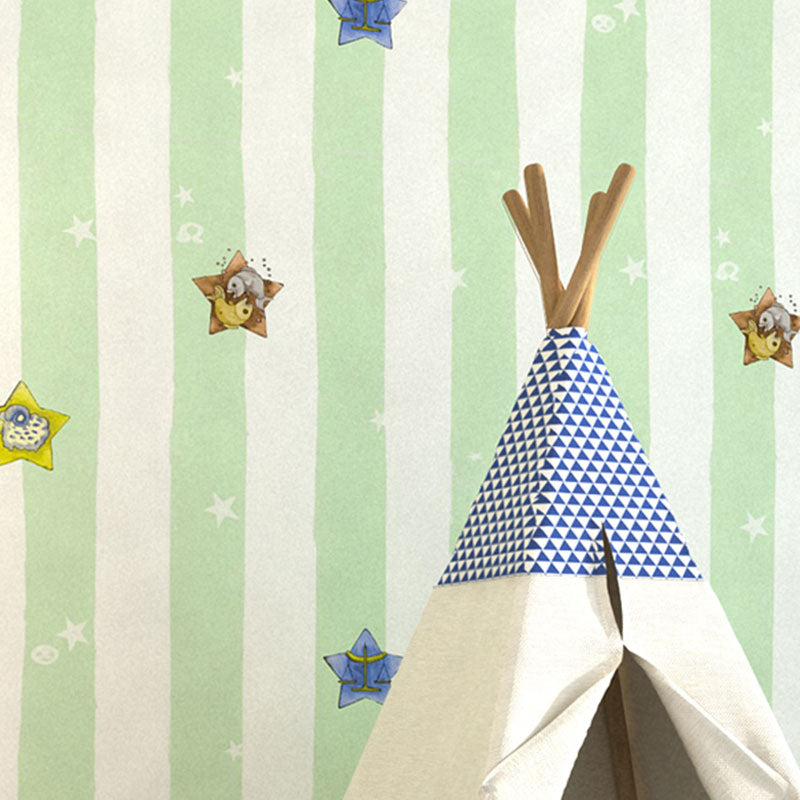 33' x 20.5" Minimalist Wallpaper Roll for Children's Bedroom with Cartoon Star and Stripe Design in Soft Color