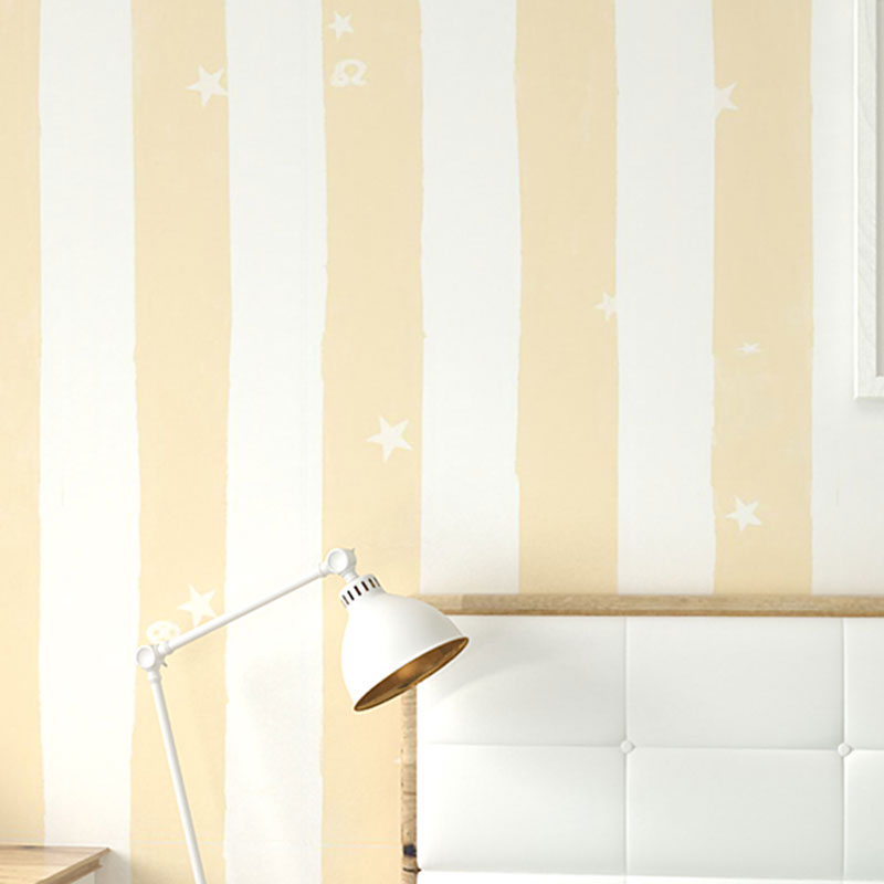 Simple Wall Covering in Pastel Color Vertical Stripe and Star Wallpaper for Kid, 20.5"W x 33'L