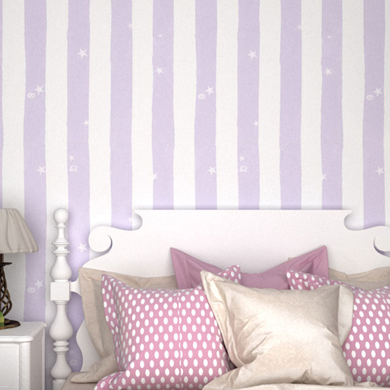 Simple Wall Covering in Pastel Color Vertical Stripe and Star Wallpaper for Kid, 20.5"W x 33'L