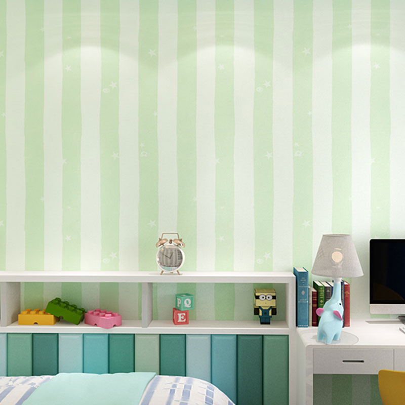 Simple Wall Covering in Pastel Color Vertical Stripe and Star Wallpaper for Kid, 20.5"W x 33'L