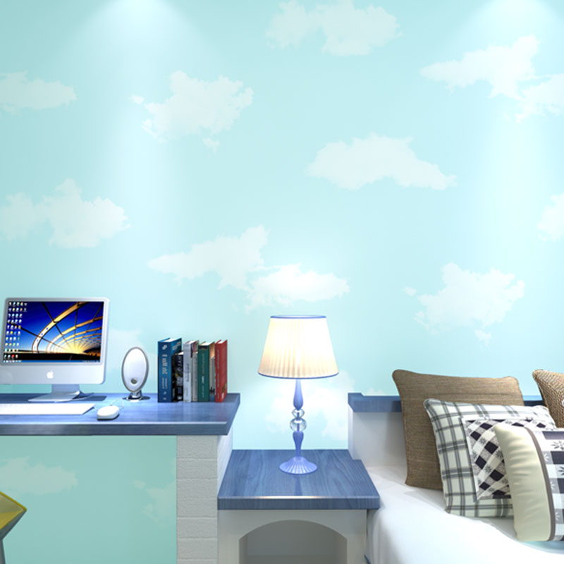 Waterproofing Cloud Wall Covering 31'L x 20.5"W Minimalist Wallpaper Roll for Kid's Bedroom, NON-Pasted