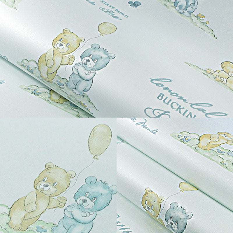 Water-Resistant Cute Bear Wallpaper Non-Woven Fabric Wall Covering for Children's Bedroom