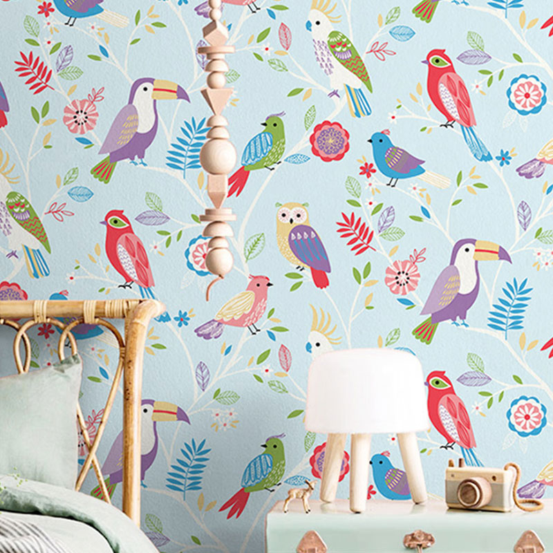 Pastel Color Simple Wallpaper 900 Bird and Lemon Wall Art for Kid's Bedroom