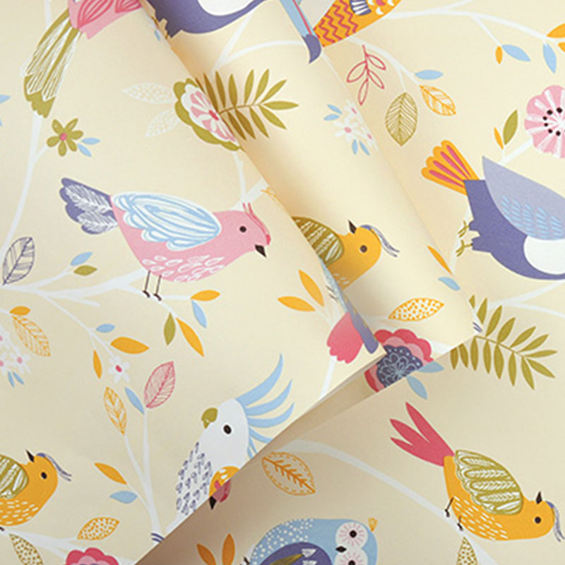 Pastel Color Simple Wallpaper 900 Bird and Lemon Wall Art for Kid's Bedroom