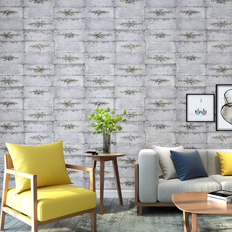 Brick Effect Wall Covering for Coffee Shop Decoration Floral Design Wallpaper in Natural Color, Stain-Resistant