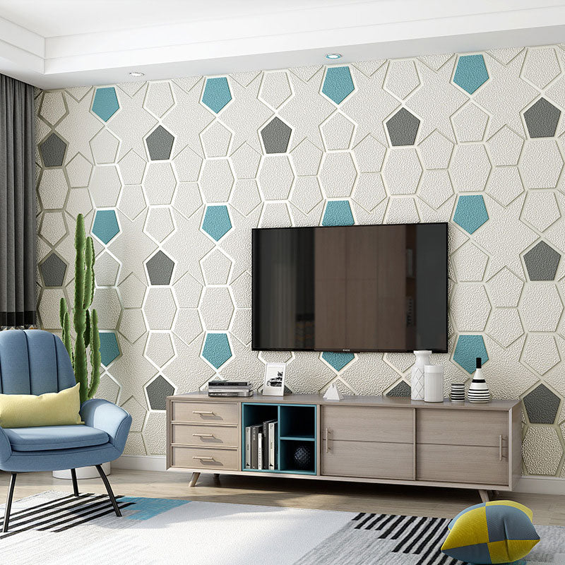 Natural Color Contemporary Wall Decor 33' by 20.5" 3D Geometries Vinyl Wallpaper for Bathroom