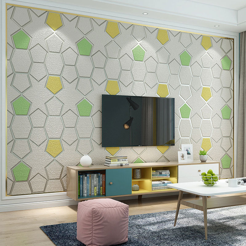 Natural Color Contemporary Wall Decor 33' by 20.5" 3D Geometries Vinyl Wallpaper for Bathroom