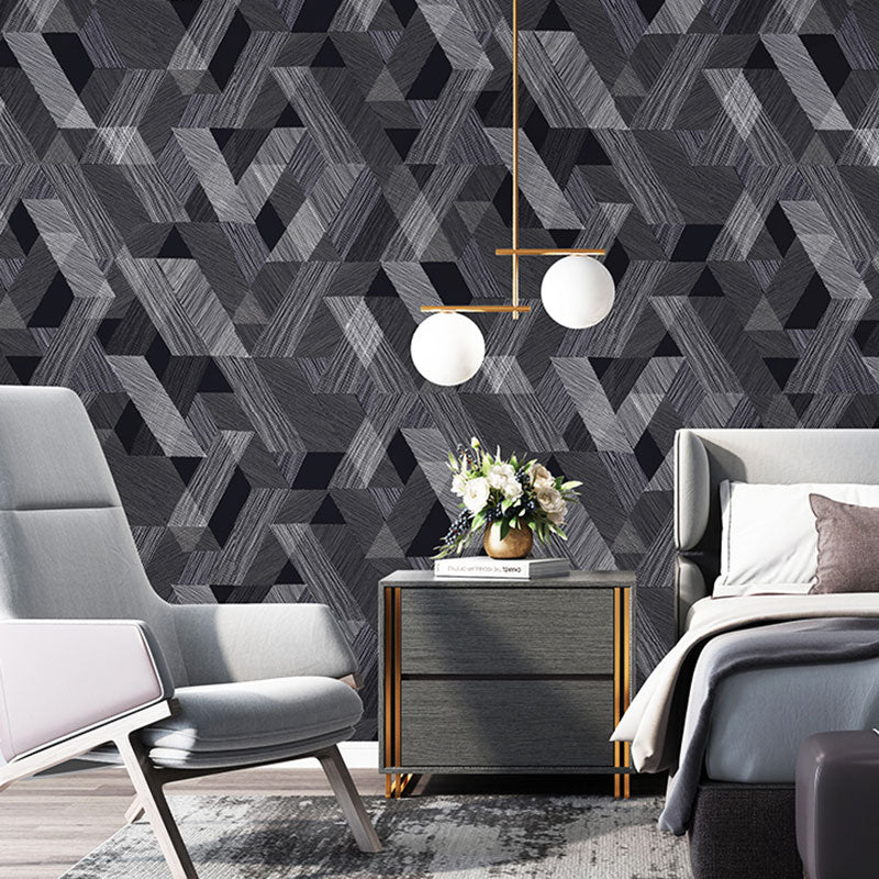 Stain-Resistant Geometries Wall Art Non-Woven Fabric Wallpaper in Dark Color for Accent Wall